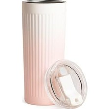 304 L Çelik 500 Ml. Pembe Beyaz Degrade Pipetli El Termos Mug CIN913PM