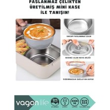 Bento 2000ML Lunchbox 2 Katlı 3 Bölmeli Mini Kaseli Çelik Sefer Tası Yemek Kutusu (Lacivert-Sarı)