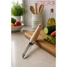 Esero Premium Çelik Sebze Oyacağı Ahşap Saplı Kabak Patates Patlıcan Oyucu Ergonomik Profesyonel Mutfak Aparatı