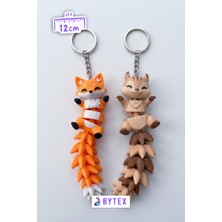 Bytex Store Hareketli Tilki ve Sincap Anahtarlık Seti - Sevimli Hayvan Figürleri Çanta Süsü Charm