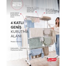 Ceraware Home S4 Premium 4 Katlı Beyaz Çamaşırlık  Made In Korea Tam Katlanır Tekerlekli Çamaşır Kurutmalık