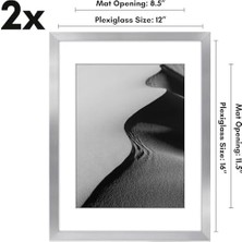 12X16 Resim Çerçevesi 2 Inç Gümüş Seti - Mat ile 9X12 Resim Çerçevesi Veya 12X16 Matsız Çerçeve Olarak Kullanın - Yatay Veya Dikey Ekran Için Pleksiglas Kapaklı Kolaj Resim Çerçeveleri