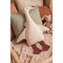 %100 Doğal Pamuk Keten Ördek Tasarımlı Bebek Uyku Arkadaşı ve Dekoratif Yastık 49X38 cm