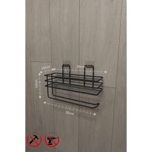2’li Yapışkanlı Siyah Mutfak Organizer Seti, Metal Baharatlık ve Yağlık Raf, Kağıt Havluluklu Alt Raf, Delmeden Kolay Kurulumlu Mutfak Düzenleyici