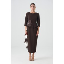 Volanlı Garnili Peplum Saten Elbise EL-4388