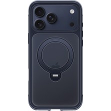 Boğazören iPhone 17 Pro Max Uyumlu Lacivert 360 Derece Dönebilen Gizli Standlı Magsafe Kablosuz Şarj Uyumlu Askeri Düşme Korumalı Airbag Teknolojili Darbe Emici Şeffaf Sert Premium Arka Kılıf - Gece Mavisi