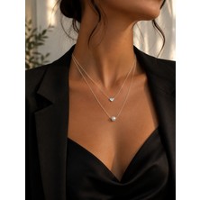 Adata Jewelry Çelik Inci Kalp 2li Ince Zincir Kadın Kolye Gümüş Uzatma Zincirli