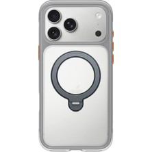 Boğazören iPhone 17 Pro Max Uyumlu Premium Telefon Kılıfı Magsafe Mıknatıslı Akıllı Stand Özellikli Gri Yüzüklü Kılıf Askeri Standart Darbe Karşıtı Köşe Havuzlu Kamera Korumalı Çizilmez Sert Şeffaf Kapak - Gri
