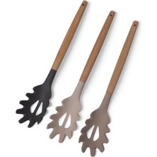 Bambu Saplı Silikon Makarna Servis Kaşığı – Isıya Dayanıklı, Yapışmaz, 3 Renk Seçenekli, 27CM – Uzun Saplı Makarna Kaşığı (Siyah)
