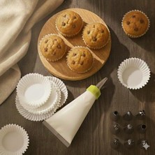 Krema Sıkma Torbası Seti (9 Çelik Uç + 100&APOS;LÜ Renkli Muffin Kağıdı) – Pasta Süsleme ve Cupcake Yapımı Için Pratik Set