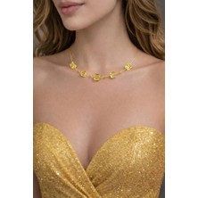 Kristal Boncuk ve Zincir Kombin Gold Kolye