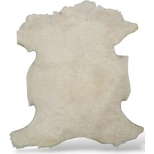 Ottoman Pouffe Hakiki Gerçek Deri Koyun Postu Posteki Krem 55X70CM