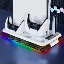 Tastech Ps5 Için Soğutma Standı Çift Kol Şarj Rgb LED Işıklı 3 USB Girişli Slim Pro Uyumlu Stand