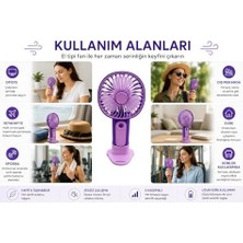 Mini El Fanı USB Şarjlı Type-C Bağlantılı 3 Kademeli Taşınabilir Elektrikli Fan Masaüstü ve El Tipi Kullanım Mor Renk Serinletici Fan