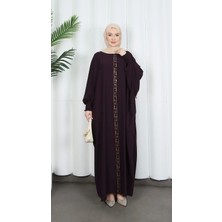 Yarasa Kol  Leopar Taşlı Elbise Mor  HNT8526