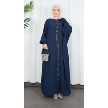 Yarasa Kol  Leopar Taşlı Elbise Indigo HNT8526