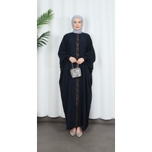Yarasa Kol  Leopar Taşlı Elbise Lacivert  HNT8526