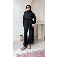 Miraydin Butik Kadın Belden Bağlamalı Tunik Pantolon Takım M6034 - Siyah