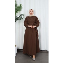 Yandan Tokalı Terikoton Elbise Acı Kahve  HNT0329