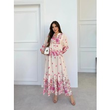 Miraydin Butik Kadın  Çiçek Desenli Kat Kat Tesettür Elbise - Pembe