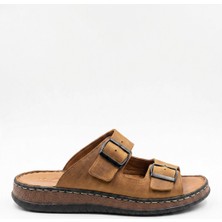 Fame Step Hakiki Deri Unisex Ortopedik Yumuşak Taban Comfort Yazlık Günlük Terlik Çift Terliği Tokalı