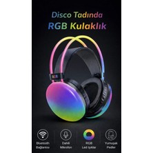 Azurtech Rgb Işıklı Kafa Üstü Bluetooth Kulaklık Dahili Mikrofonlu Kablosuz Kulaklığı Yumuşak Pedli