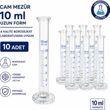 Labolist Cam Mezür 10 ml Uzun Form A Kalite Borosilikat Laboratuvara Uygun 10 Adet