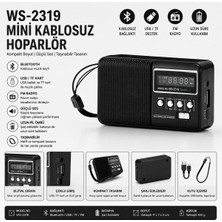 Tastech WS-2319 Mini Bluetooth Hoparlör Fm Radyolu Hafıza Kartı ve USB Girişli Şarjlı Taşınabilir 3W Hoparlör Mp3 Çalar