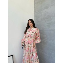 Miraydin Butik Kadın Gül ve Çiçek Desenli Kat Kat Tesettür Elbise - Pembe