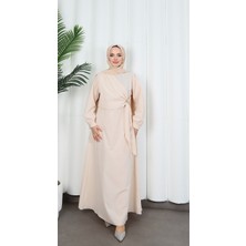 Yandan Tokalı Terikoton Elbise Krem  HNT0329