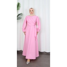 Yandan Tokalı Terikoton Elbise Pembe   HNT0329