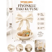 Toptancı Amca Fiyonklu Takı Kutusu Dekoratif Takılık Organizer Masaüstü Takı Standı 18 x 15 cm Beyaz  Pla Kalın Plastik Kırılmaz