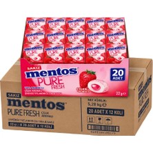 Mentos Pure Fresh Çilek Aromalı Şekersiz Tatlandırıcılı Draje Sakız 22 gr x 20 Adet x 12 Adet