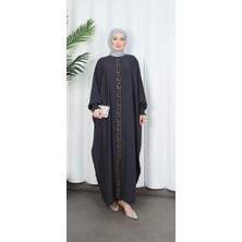 Yarasa Kol  Leopar Taşlı Elbise Antrasit  HNT8526