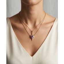 Mia Donna Jewelry Mia Donna - Pembe Kuvars Kalp & Kılıç Kombin Kolye