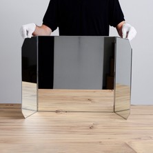 El Crea Designs Büyük Boy 3 Kanatlı Katlanabilir Kapaklı Masaüstü Makyaj Aynası Pirinç Gold ve Gümüş Renk El Yapımı Şifonyer Aynası 100 x 45 cm