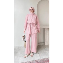 Miraydin Butik Kadın Belden Bağlamalı Tunik Pantolon Takım M6034 - Pembe