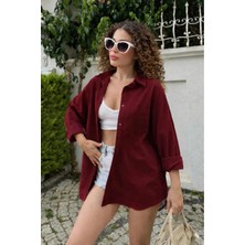 Rouge Basic Oversize Keten Dokulu %100 Pamuk Salaş Gömlek