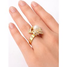 Gold Incili Nostaljik Ayarlanabilir Yüzük
