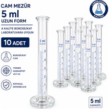 Labolist Cam Mezür 5 ml Uzun Form A Kalite Borosilikat Laboratuvara Uygun 10 Adet