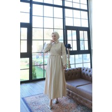 Yandan Bağlamalı  Tesettür Elbise Krem  HNT010