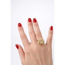 Gold Taşlı Nostaljik Ayarlanabilir Yüzük