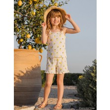 Civil Girls Limon Desenli Şortlu 6-9 Yaş Pijama Takımı - Kırık Beyaz