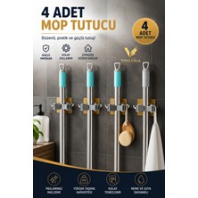 Visluna ( 4 Adet ) Mop Tutucu Fırça Sapı Tutucu Pratik Banyo Fayans Yapışkanlı Duvar Askı Aparatı Sihirli Tutacak