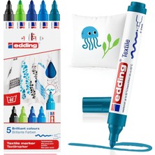 Edding 4500 Tekstil Kalemi - Siyah, 3x Mavi, Yeşil - 5 Kalem - 2-3 mm Yuvarlak Uç