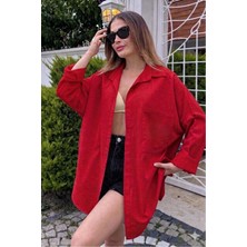 Rouge Basic Oversize Keten Dokulu %100 Pamuk Salaş Gömlek