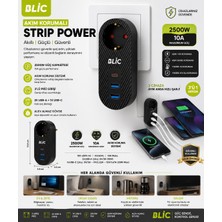 Blic Akım Korumalı Priz 2500W 10A | 2 Usb-A + 1 Pd 20W Type-C Hızlı Şarj | Termal Korumalı Çoklu Şarj Prizi