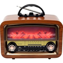 Zenviaa Nostajik Şömine Efektli Ahşap Şarjlı 3 Dalga Radyo Telefon Tutucu,bluetooth,tf KART-903