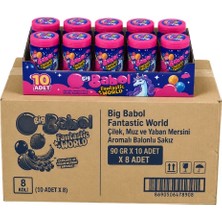 Big Babol Fantastic World Çilek, Muz ve Yaban Mersini Aromalı Balonlu Sakız 90 gr x 10 Adet x 8 Adet