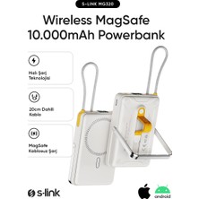 S-Link MG320 10000MAH PD20W Magsafe 15W Kablosuz Type-C Beyaz Taşınabilir Metal Şarj Cihazı Powerbank